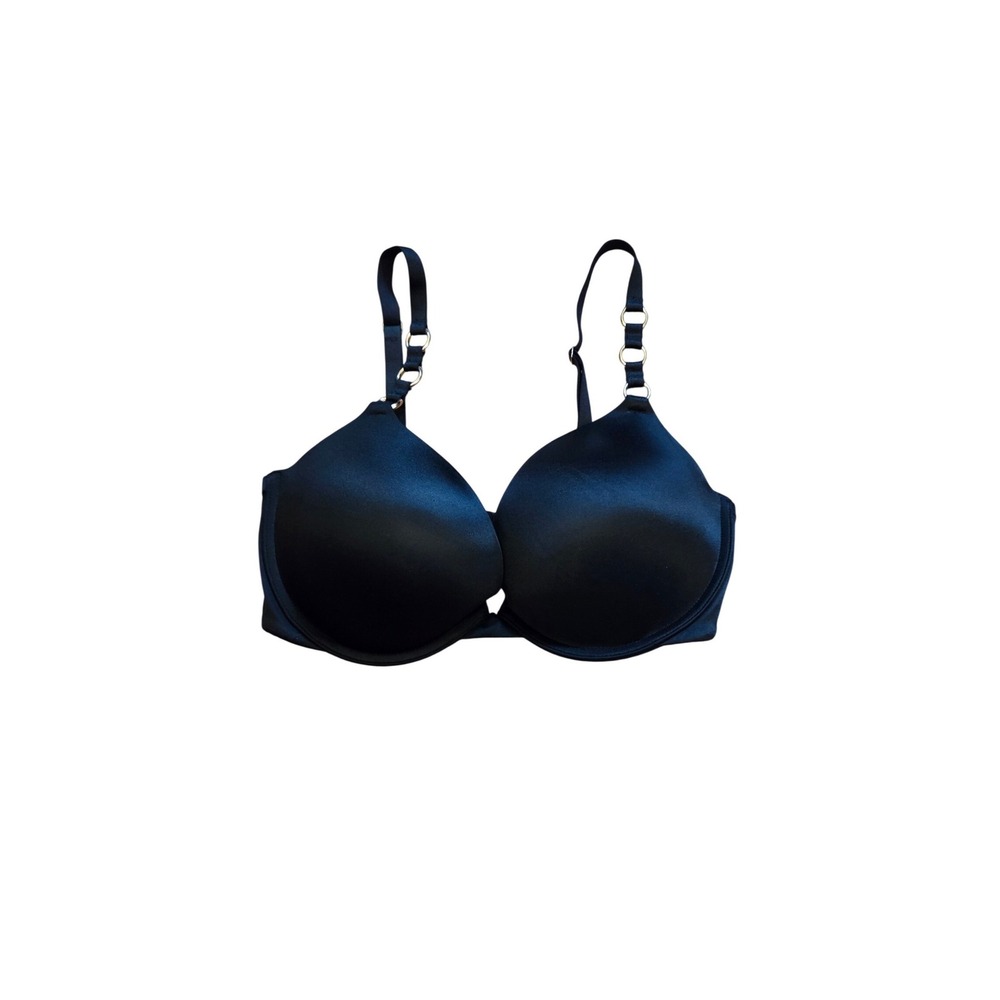 VICTORIAS SECRET 34DD‎ Black Push Up Bra Gold Ring Detail Adjustable Straps